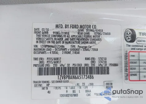 2010 Ford Mustang V6 Premium из США, поврежденный, VIN 1ZVBP8AN6A5173486